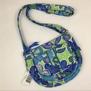 Vera Bradley Doodle Daisy Crossbody Purse Blue Green Quilted Adjustable Strap